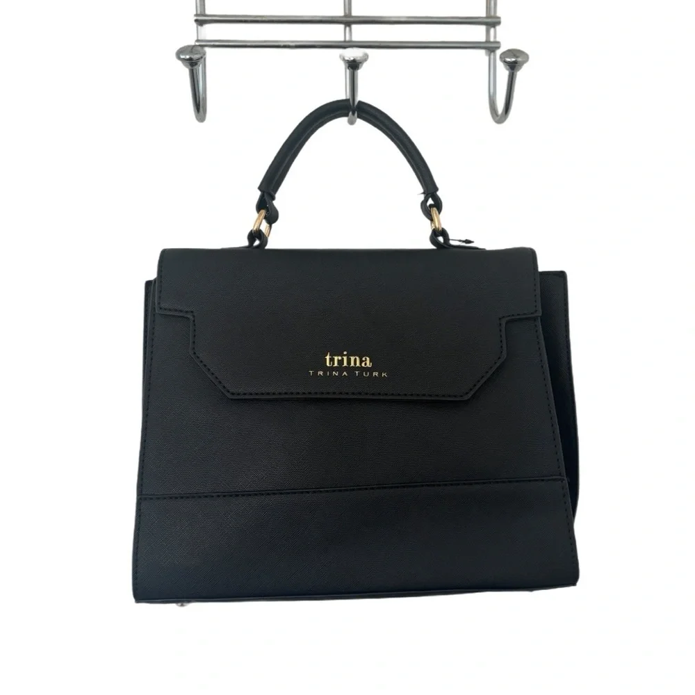 Sleek Sophisticated‎ Trina Turk Black Handbag or Crossbody with Gold Hardware